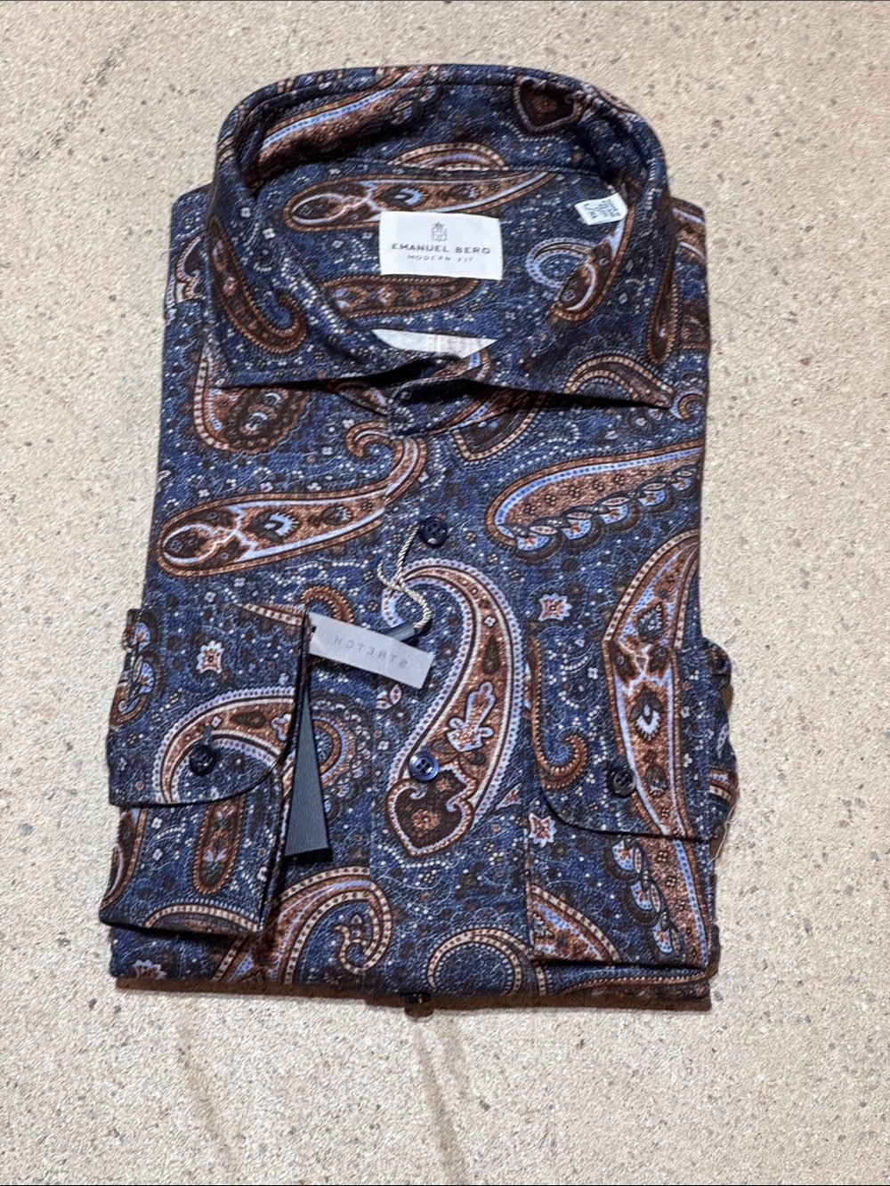 Emanuel Berg Men's Blue and Brown Paisley Button-Down Long Sleeve Shirt